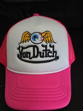 Von Dutch Hot Pink and White Winged Eyeball Trucker Cap